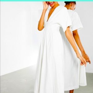 ASOS edition pleat waist midi dress in white size 14